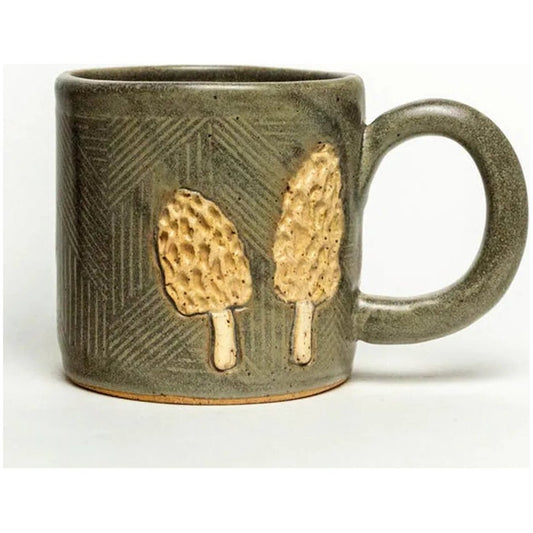 White Squirrel Clayworks Morel Mushroom Design Handmade in Ohio, Ceramic 10oz Mug-Camping - Cooking - Dishware-Appalachian Outfitters