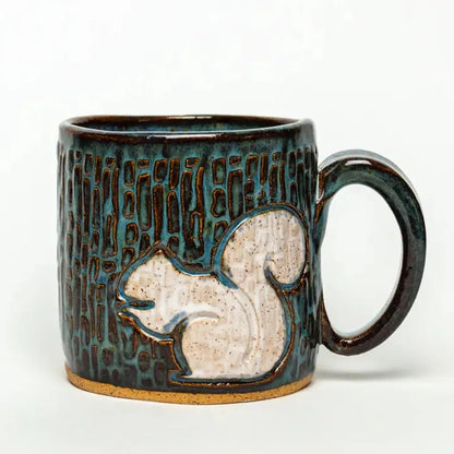 White Squirrel Clayworks White Squirrel Design Handmade in Ohio Ceramic 10oz Blue Mug-Camping - Cooking - Dishware-Appalachian Outfitters