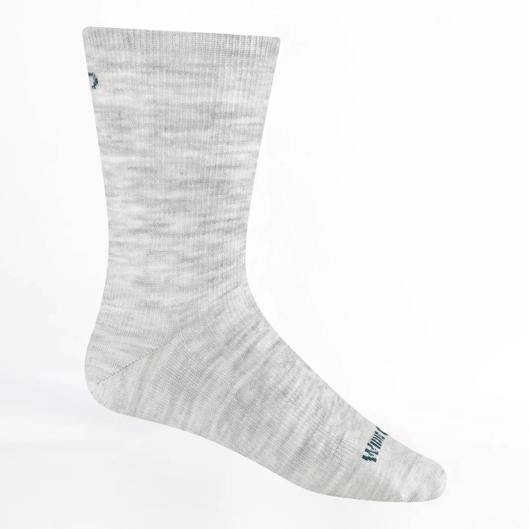 A side view of the Wide Open Women's Solid Basic Crew Lightweight No Cushion Socks in Ash against a white background.