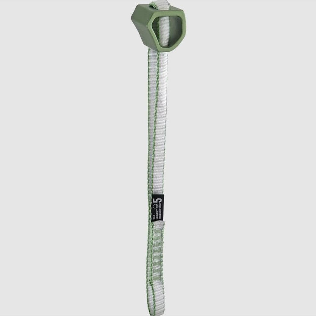 A close-up of the Wild Country Rock Centric climbing hardware with a green top and white strap, showing the 4 label against a plain background.