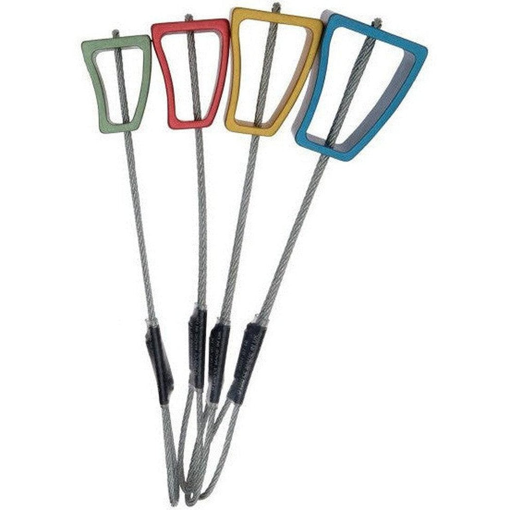 Four colorful Wild Country Rock Set 1-5 carabiners hang from a white background.