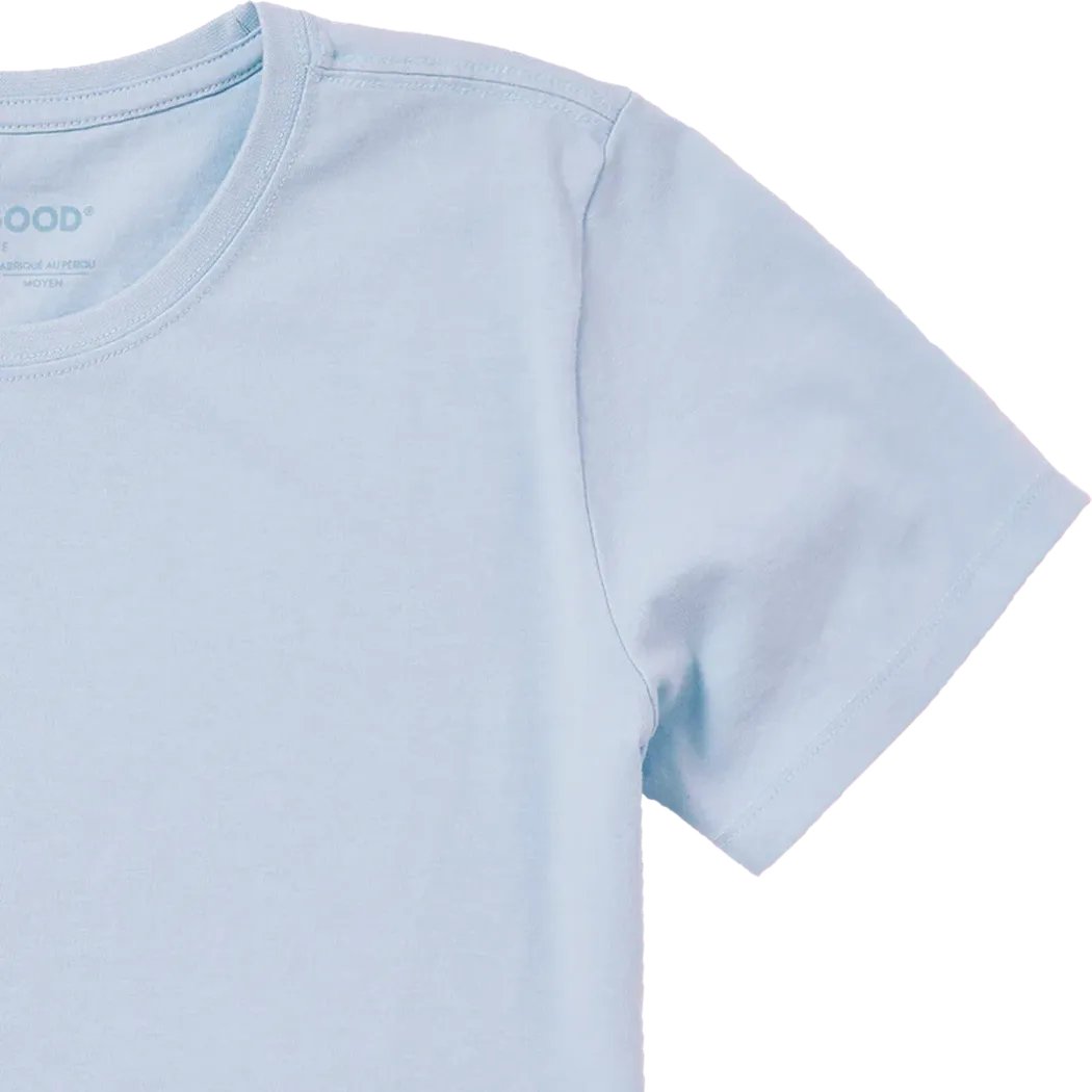 A close-up of the Women's Dog Among Wildflowers Short Sleeve Crusher-LITE Tee in Glacier Blue, showing the collar and sleeve against a white background.