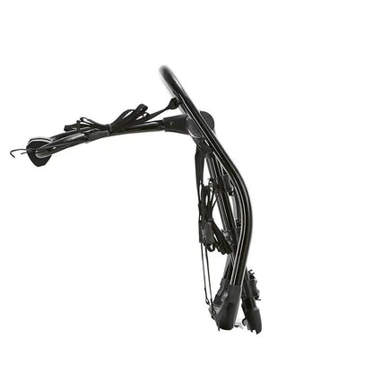 Side view of the Yakima FullBack bike rack showing its curved frame and black finish against a white background.