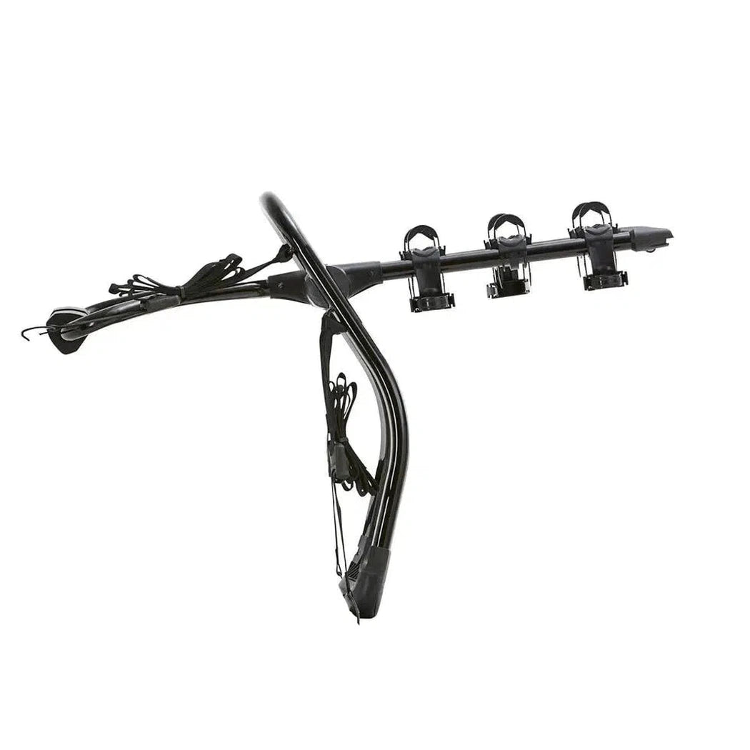 A black Yakima FullBack bike car rack with four mounting hooks, shown from a side angle against a white background.