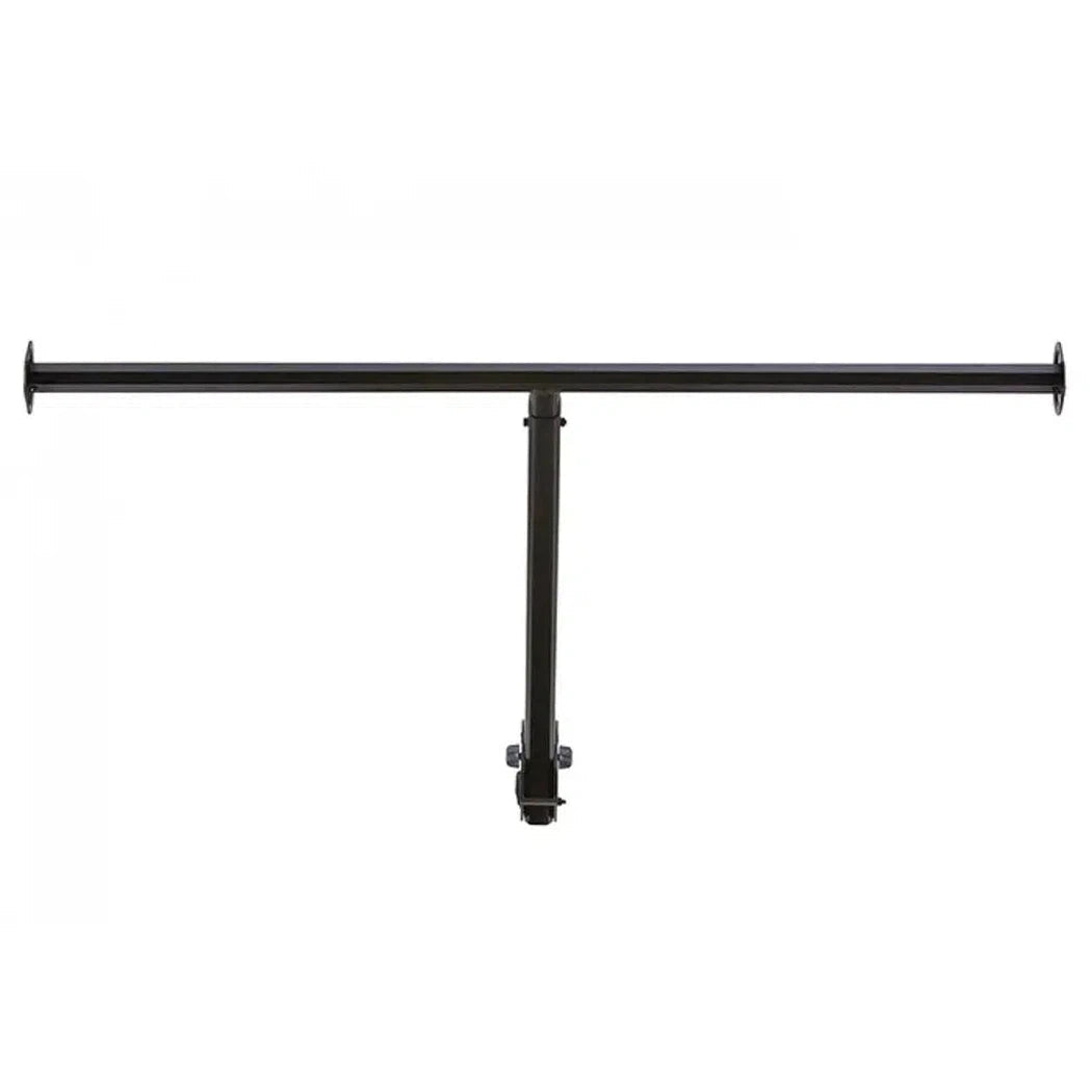 A black Yakima LongArm car rack system shown from a front angle against a white background.