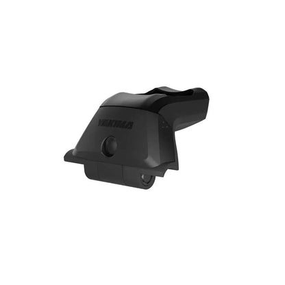 A black Yakima SkyLine Tower car rack system shown from a front angle against a white background.